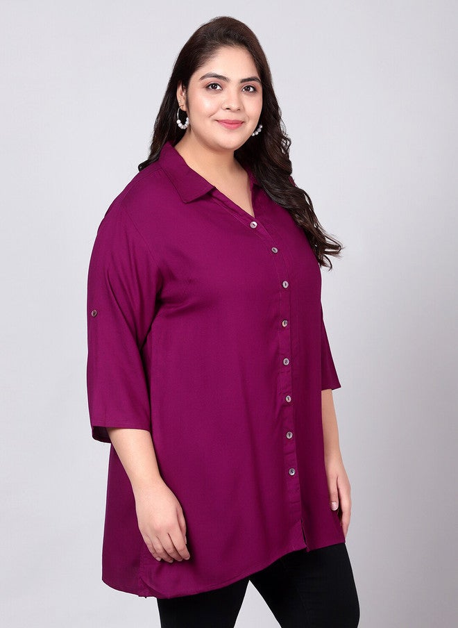 Indietoga Plus Size Classic Spread Collar Longline Casual Shirt - Image 3
